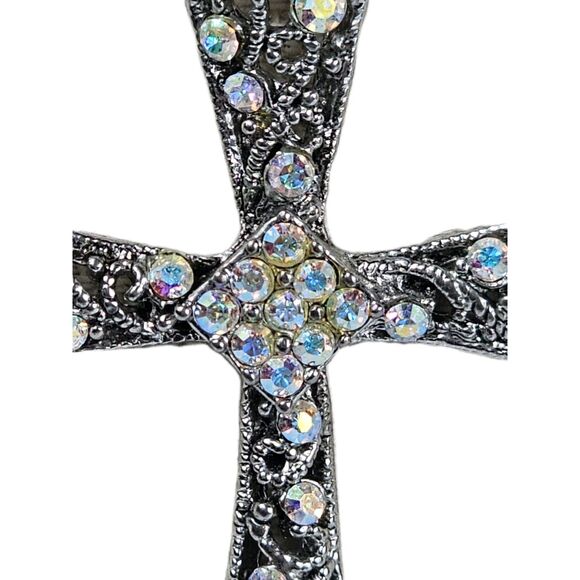 925 Sterling Silver Necklace Rhinestone Cross Sparkling Crystal Pendant Chain PD - Picture 4 of 14